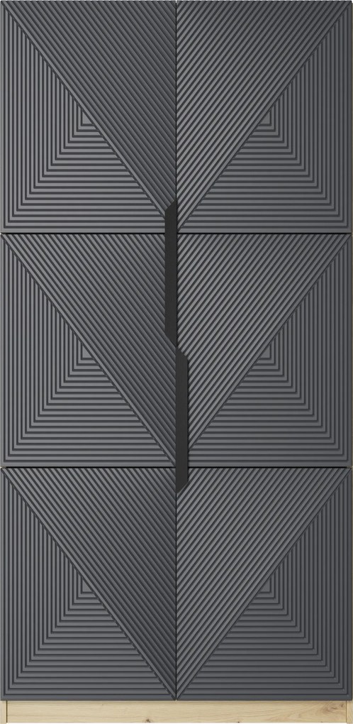 Asha ruhásszekrény, bordázott előlappal és fém fogantyúkkal - 100 cm - artisan tölgy / matt riviér kő / fekete fogantyúk