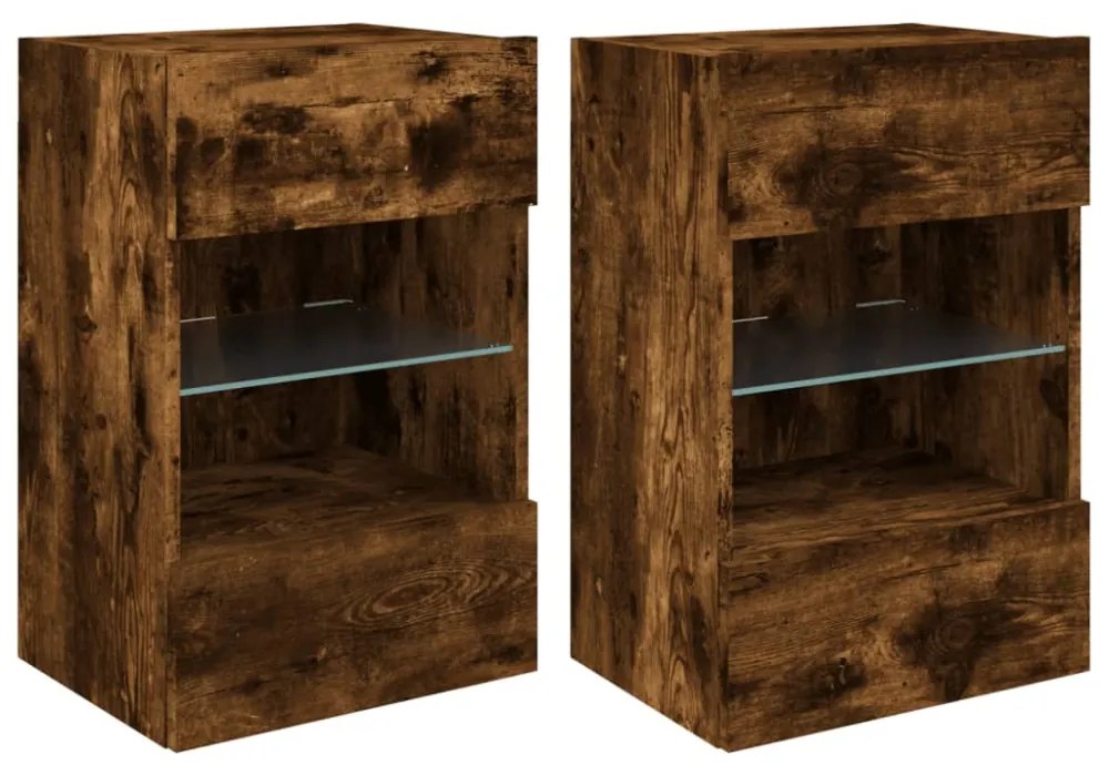 2 db füstös tölgy fali szekrények LED világítással TV-hez 40x30x60,5 cm