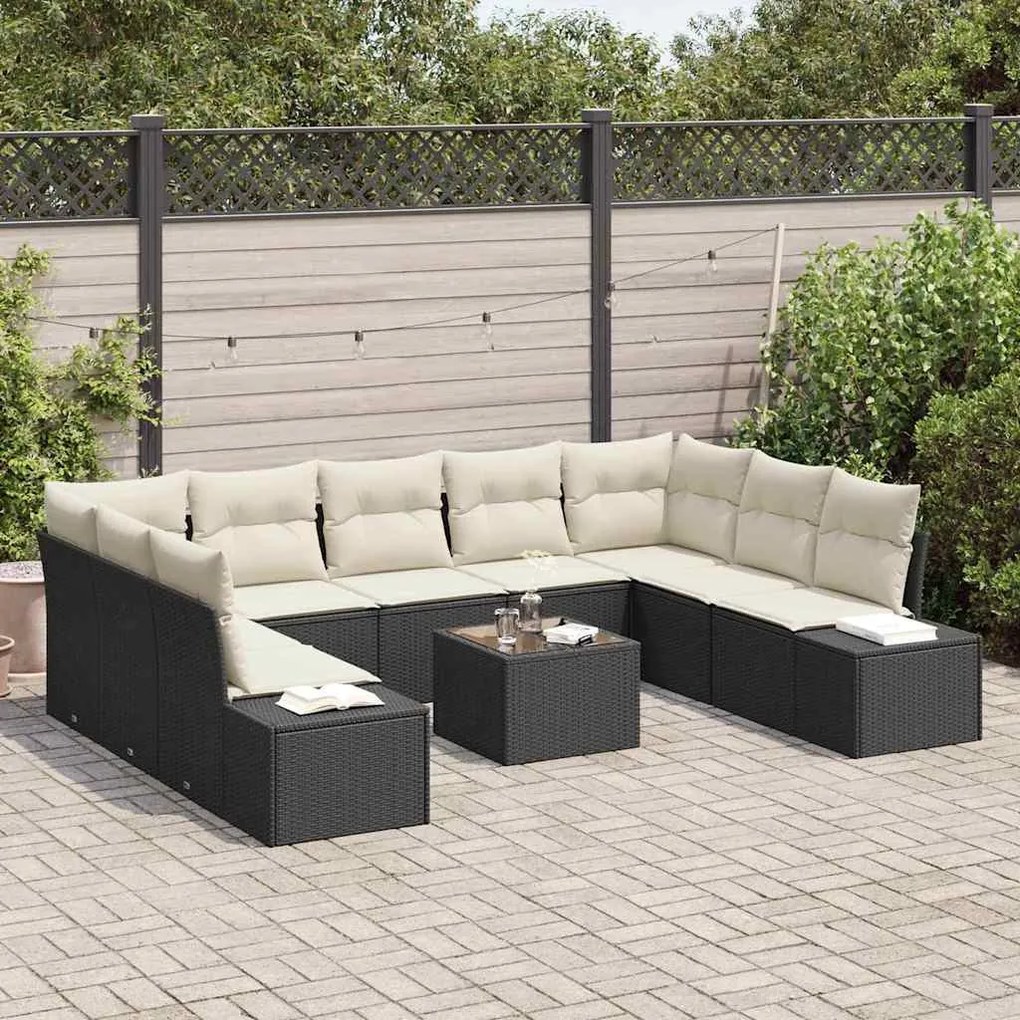 Kerti Kanapé Szett 10 pcs Fekete és krémszínű 289 x 209 x 85 cm