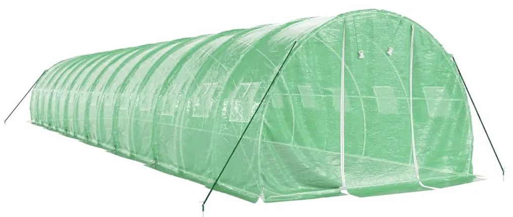 zöld acélvázas melegház 42 m² 14 x 3 x 2 m