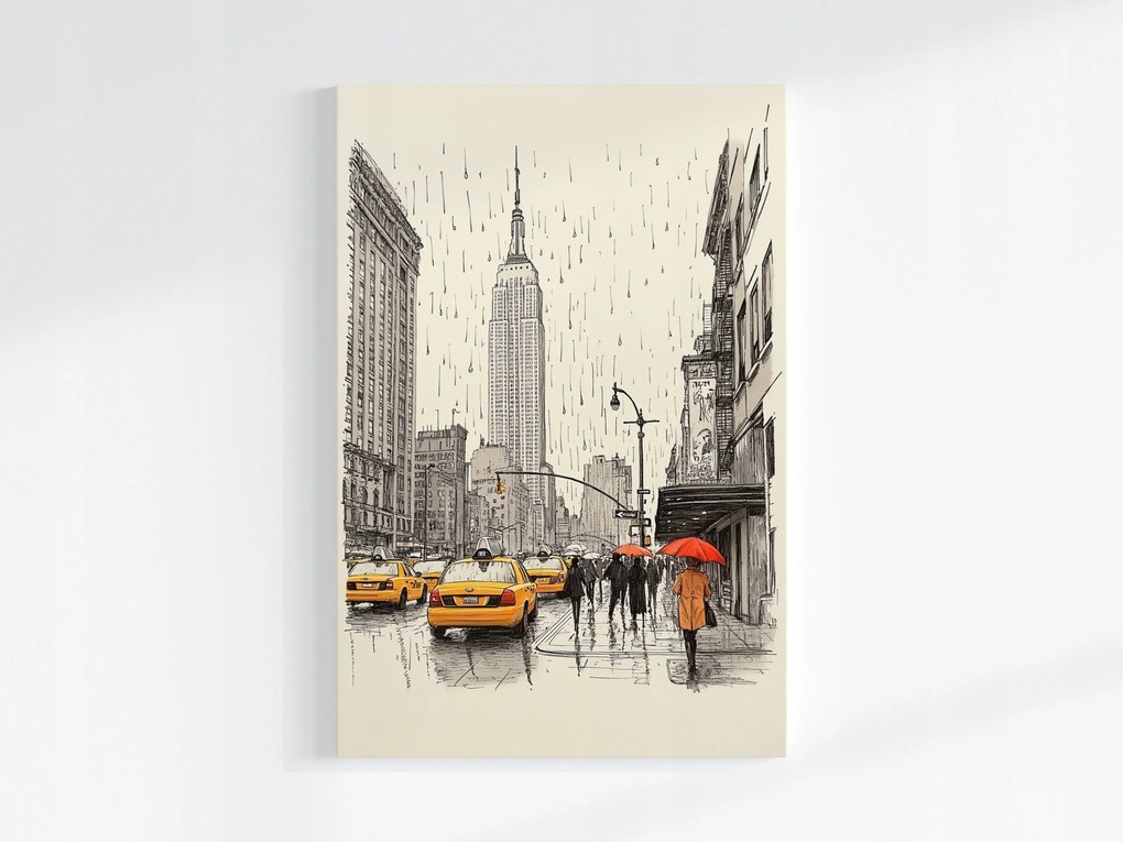 Vászonkép Canvas Grafika Város New York Utca Taxi Eső 80x120