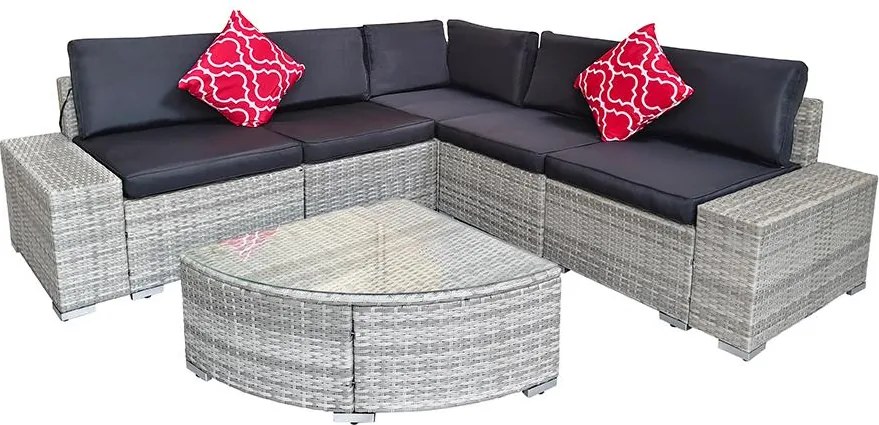 Avenberg AZURE rattan sarokgarnitúra - szürke/fekete