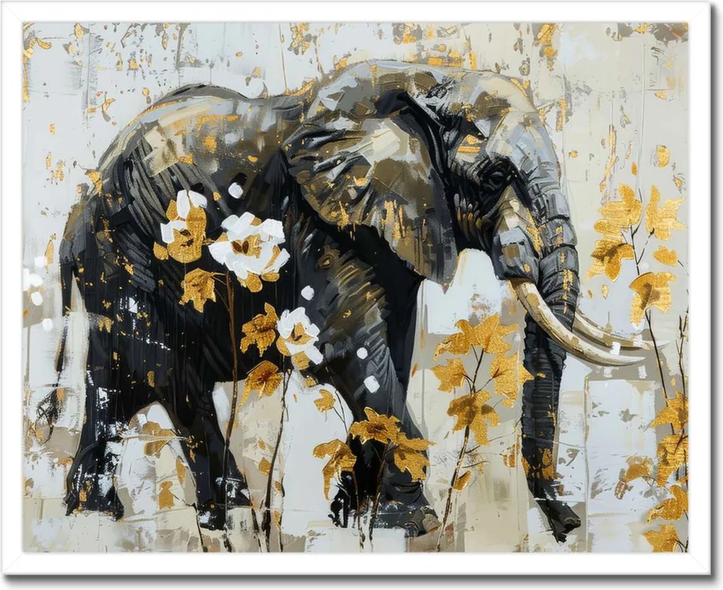 Poszter fehér keretben 50x40 Elefánt Absztrakt Arany ékezetek