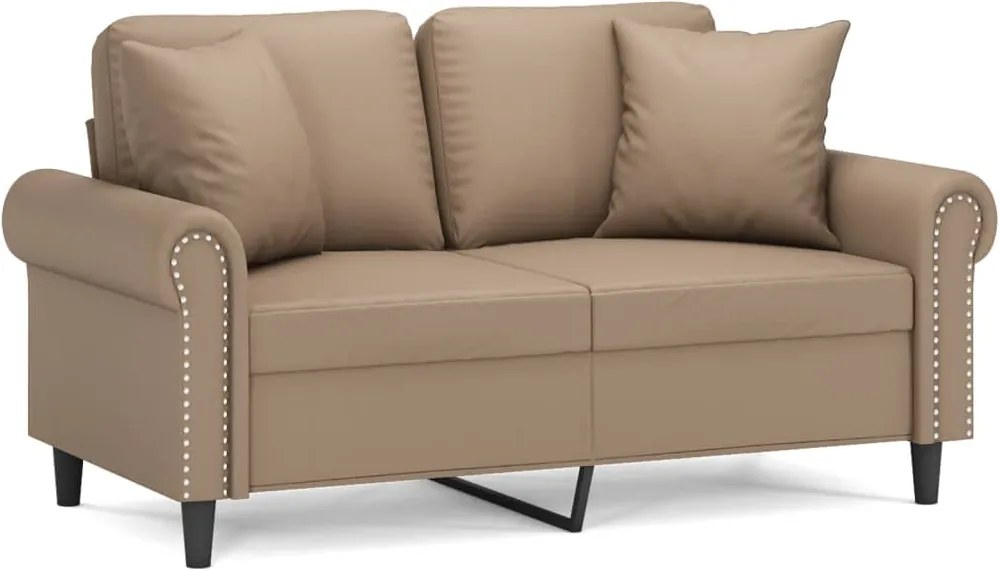 vidaXL 2 személyes cappuccino színű műbőr kanapé díszpárnákkal 120 cm