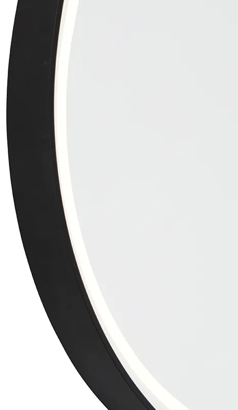 Fekete fürdőszobai tükör LED-del, 3 fokozatban dimmelhető, érintőgombos, ovális - Miral