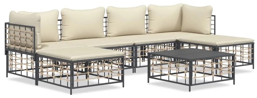 7 részes antracitszürke polyrattan kerti ülőgarnitúra párnákkal