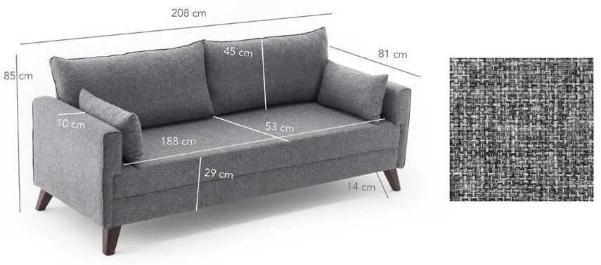 3 személyes kanapéágy Bella Sofa - Szürke
