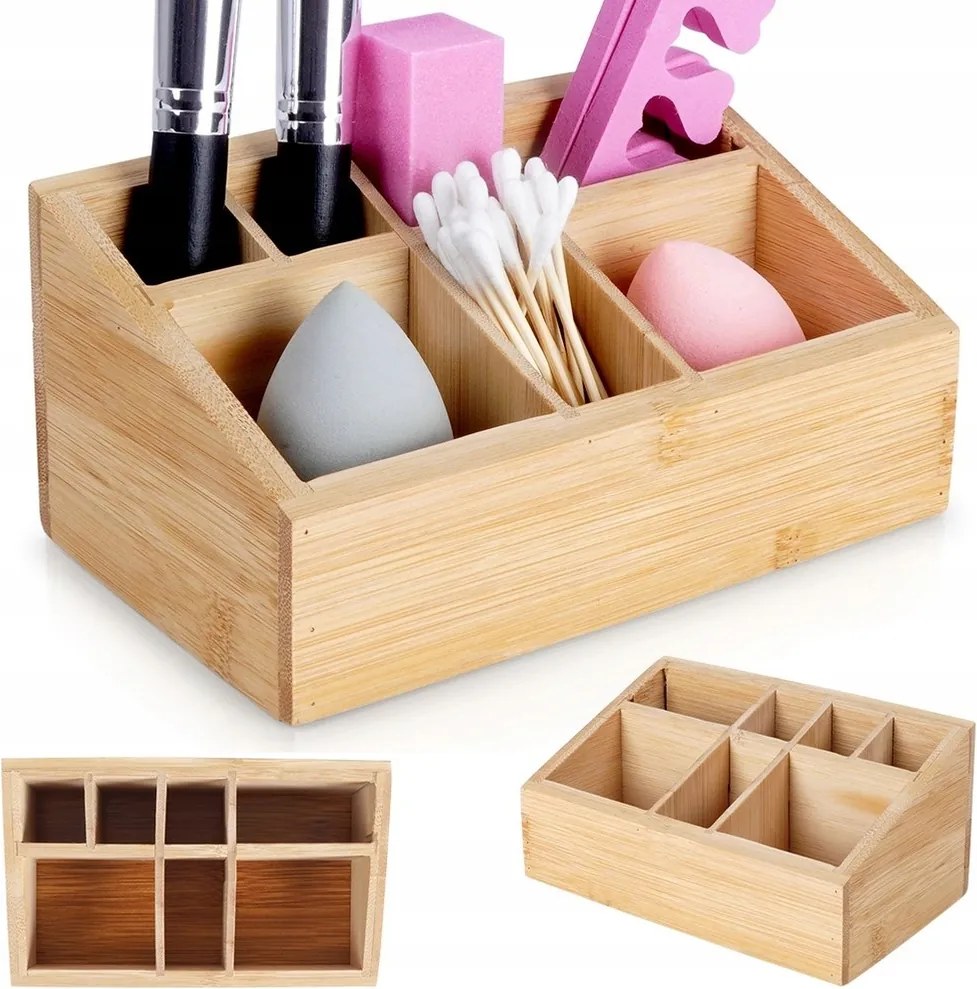 Bambusz rendszerező doboz kozmetikai tároló smink kiegészítők