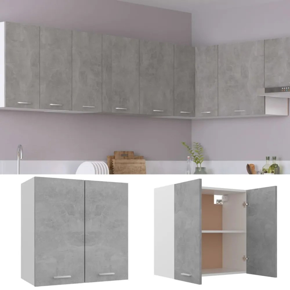 betonszürke szerelt fa függő szekrény 60 x 31 x 60 cm