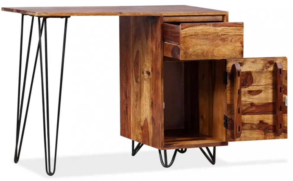 tömör akácfából íróasztal 1 fiókkal és 1 szekrénnyel