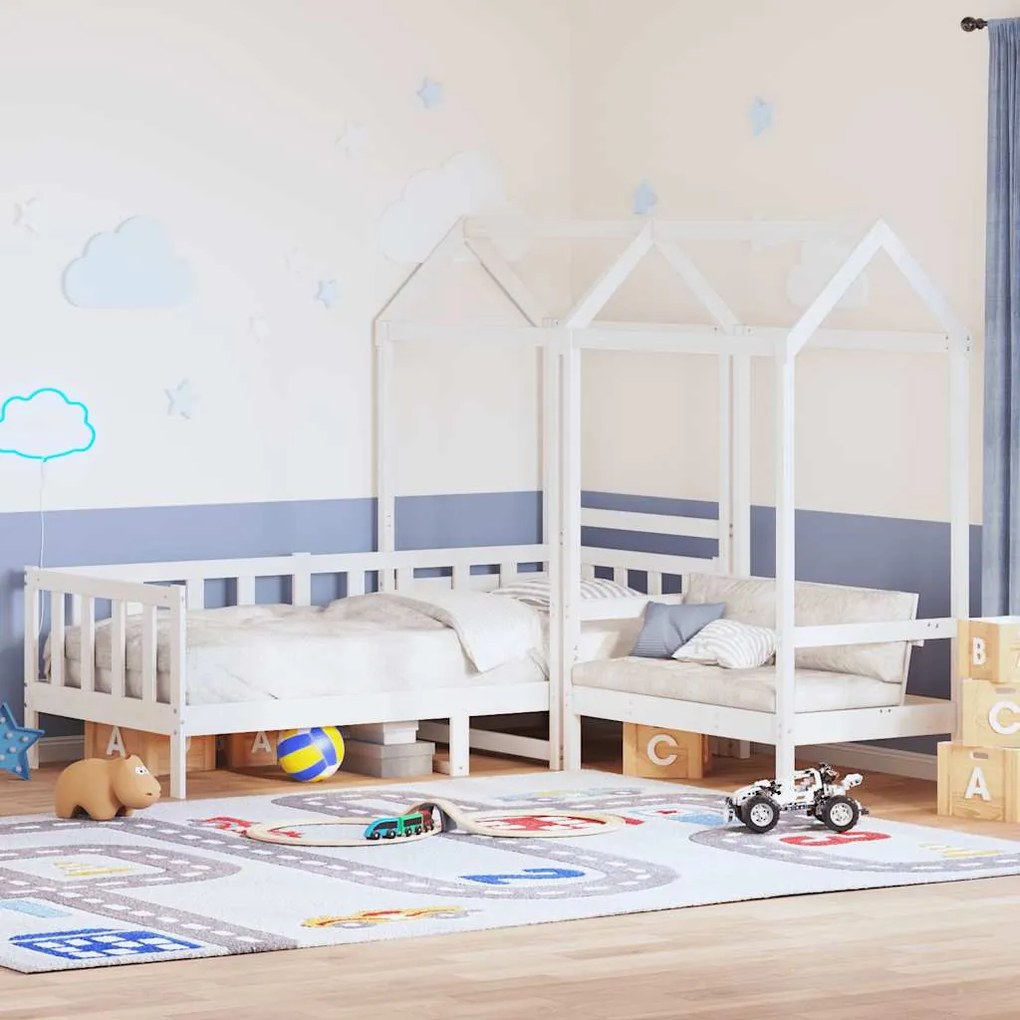 fehér tömör fenyőfa kanapéágy és pad tetővel 80 x 200 cm