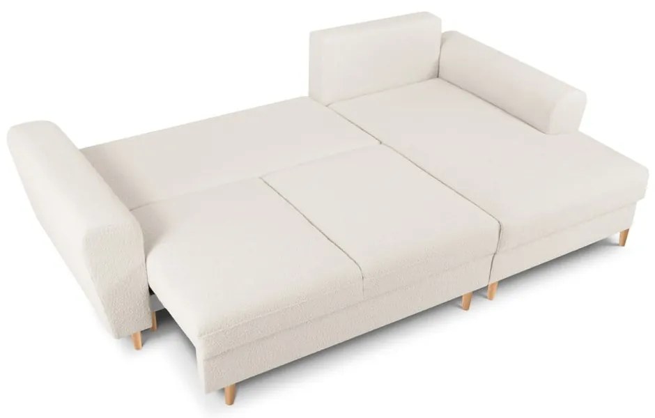 Bézs buklé kinyitható tárolóhelyes sarokkanapé (jobb oldali-heverő résszel) Kyoto – Cosmopolitan Design