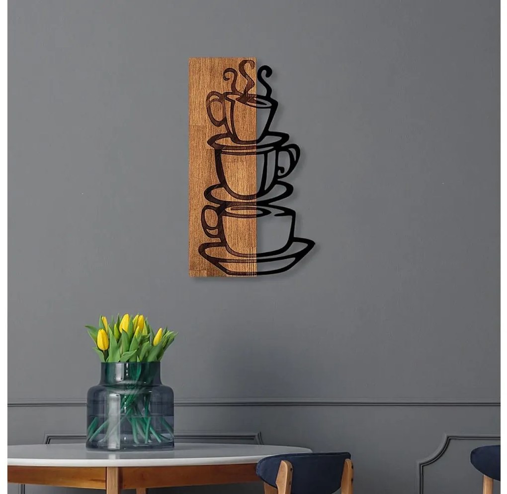 Fali dekoráció 58x34 cm fa/fém csészékkel