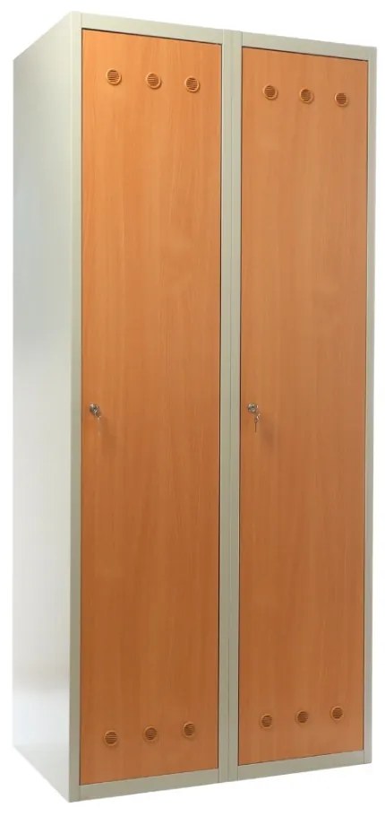 Fém szekrény fa ajtókkal, 80 x 50 x 180 cm, hengerzárral, bükkfa