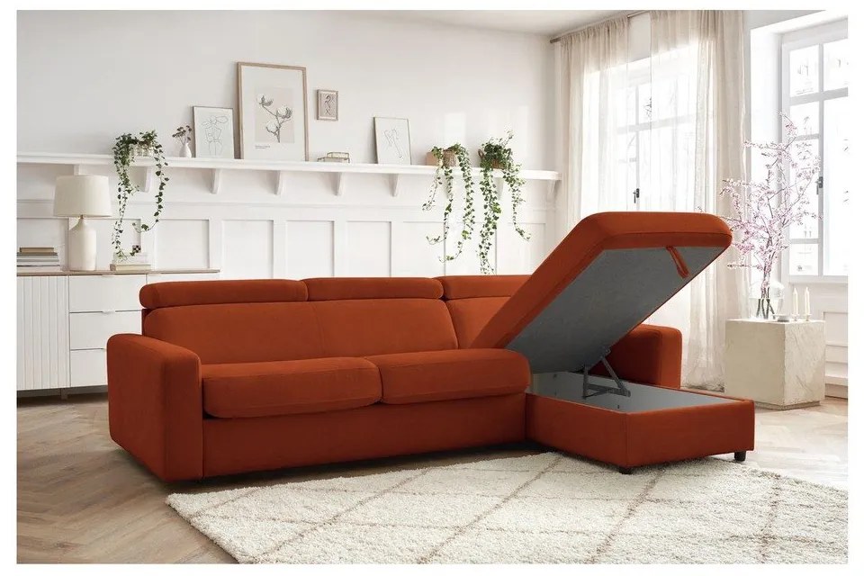 Téglavörös kinyitható sarokkanapé (variálható) Monaco – Bobochic Paris