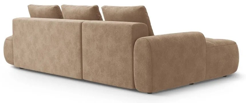 Világosbarna bársony kinyitható-tárolóhelyes sarokkanapé (bal oldali-heverő résszel) Linz – Cosmopolitan Design