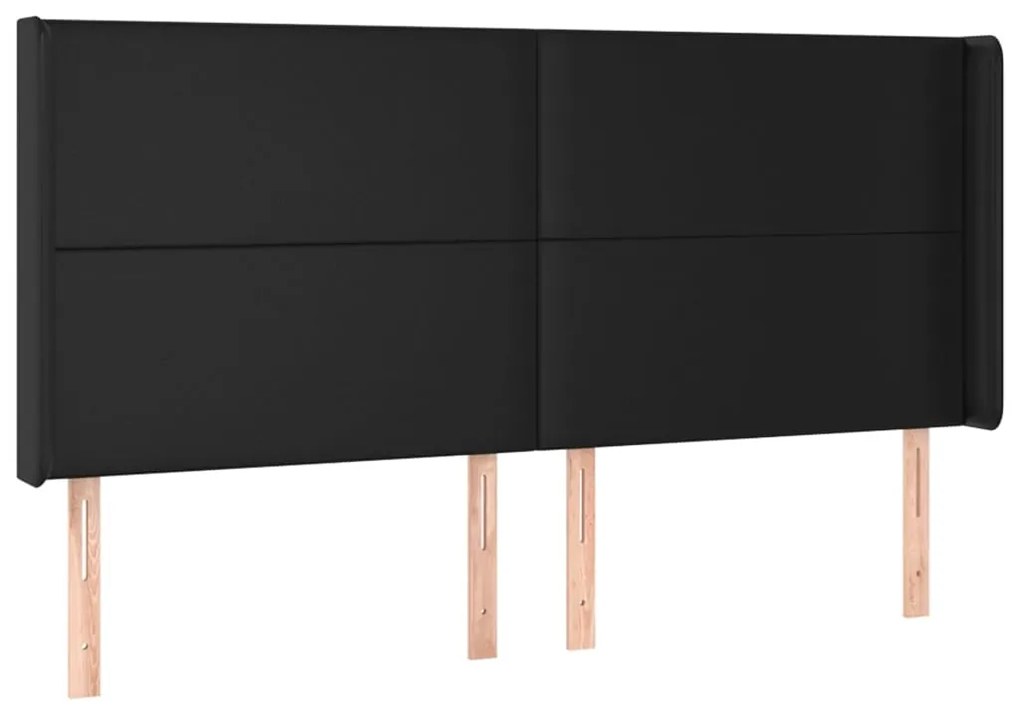 fekete műbőr fejtámla szárnyakkal 203x16x118/128 cm