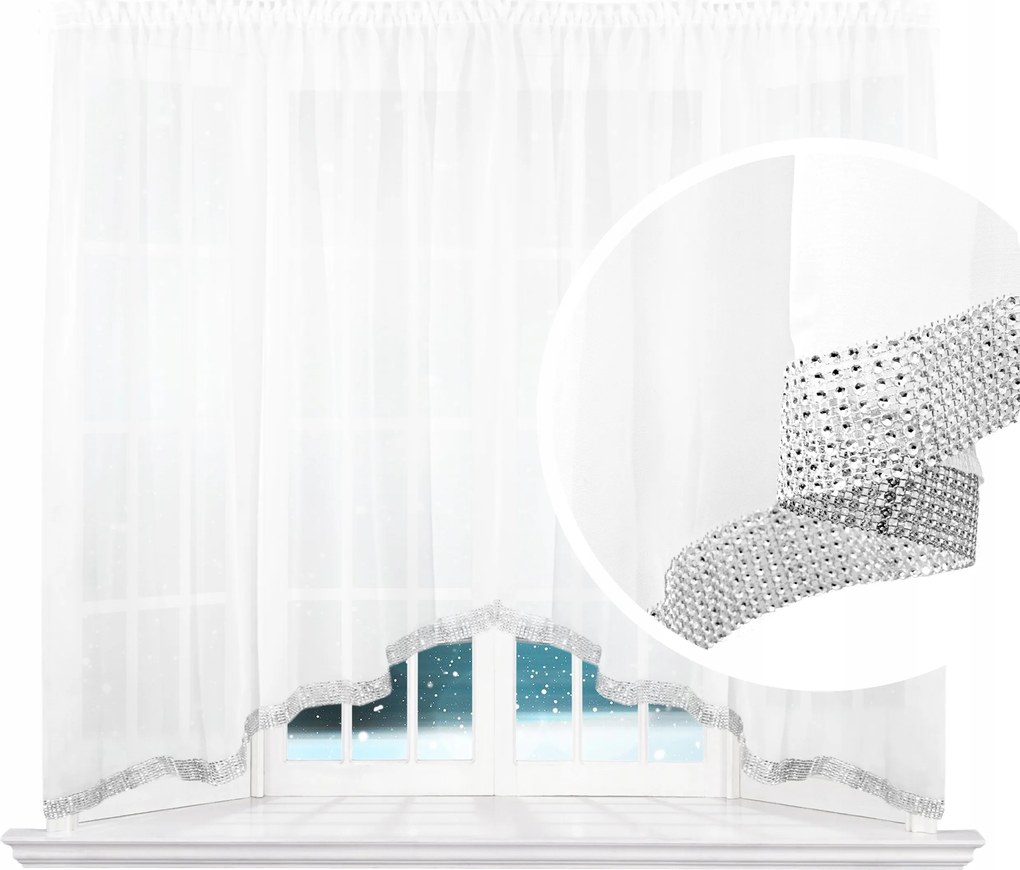 Kész függöny fátyol strasszokkal fehér 150 cm magas