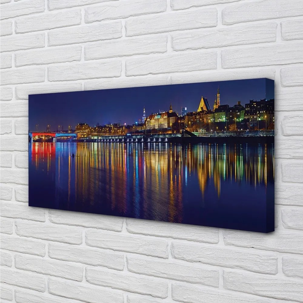 Canvas képek Varsó város éjszaka folyó híd 120x60 cm