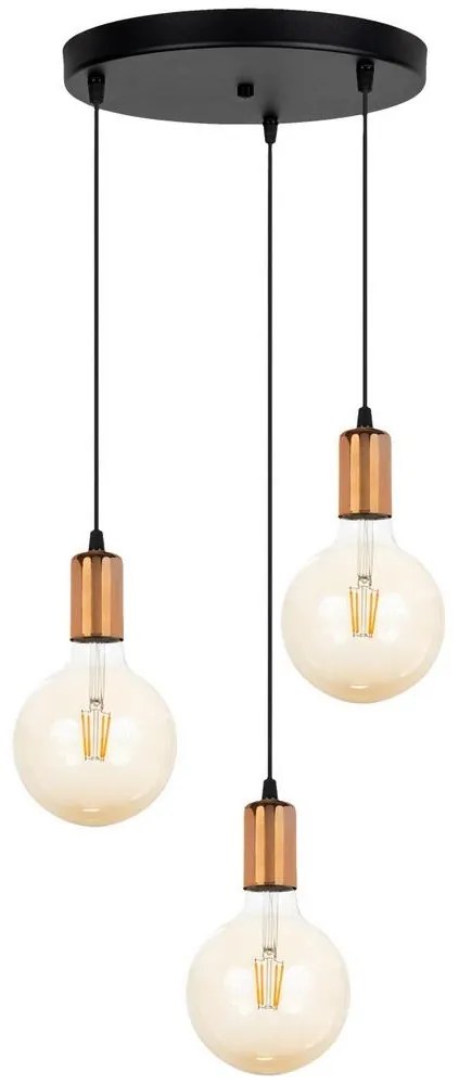 Csillár zsinóron MIROS 3xE27/60W/230V kerek fekete/réz