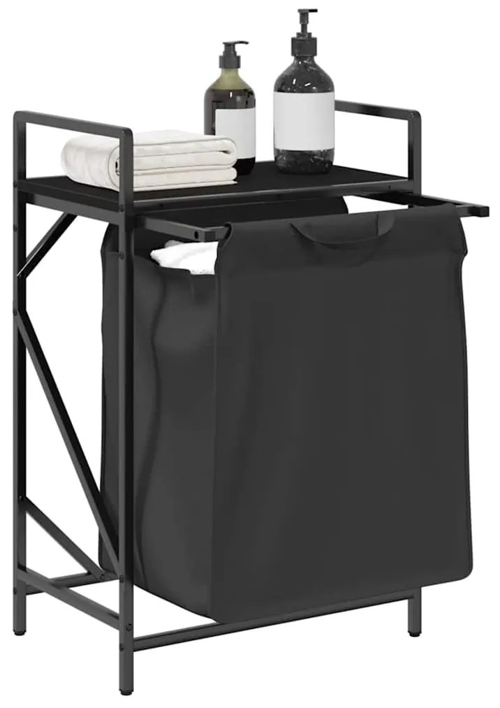 fekete tölgyfa mosodai kosár 1 rekeszes polccal