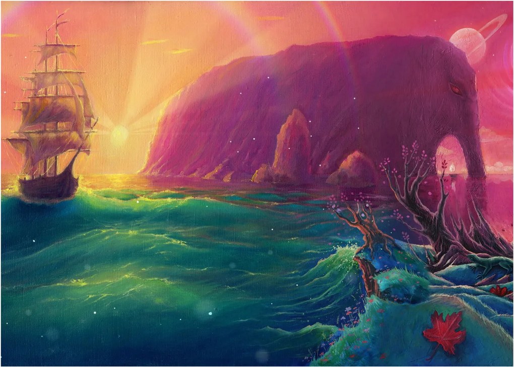 Kép - Olajfestmény, Vitorlázás egy fantasztikus birodalomba (üvegen) (70x50 cm)