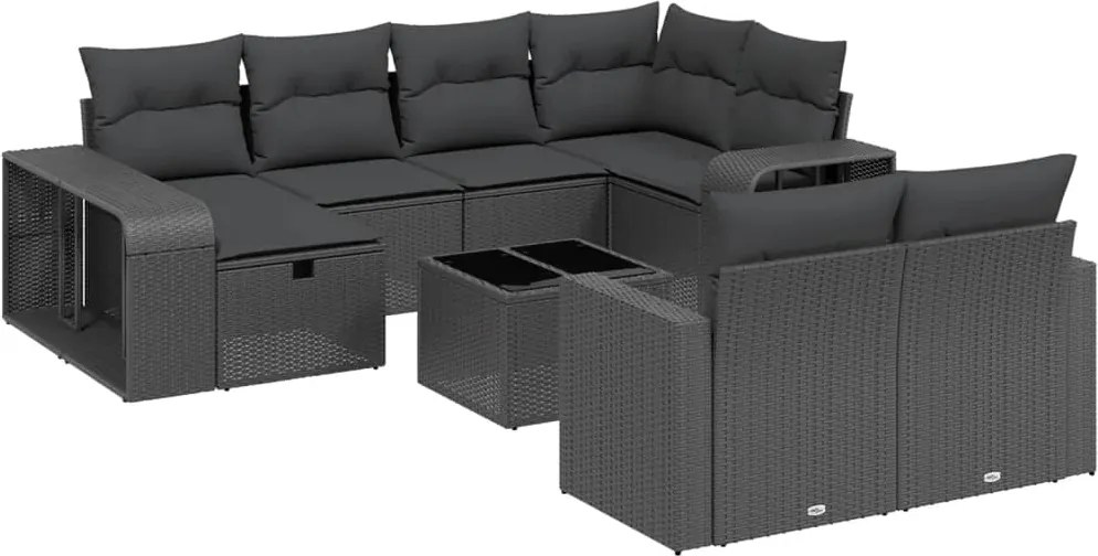 vidaXL 11 részes fekete polyrattan kerti ülőgarnitúra párnákkal