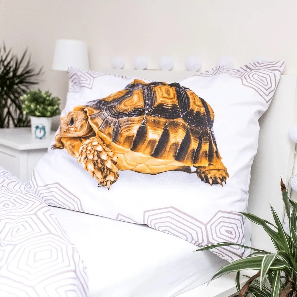 Fehér-barna egyszemélyes pamut gyerek ágyneműhuzat 140x200 cm Tortoise – Jerry Fabrics