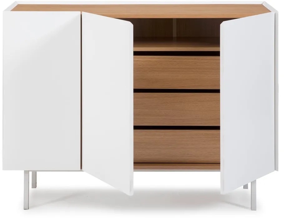Fehér alacsony komód tölgyfa dekorral 110x85 cm Arista – Teulat