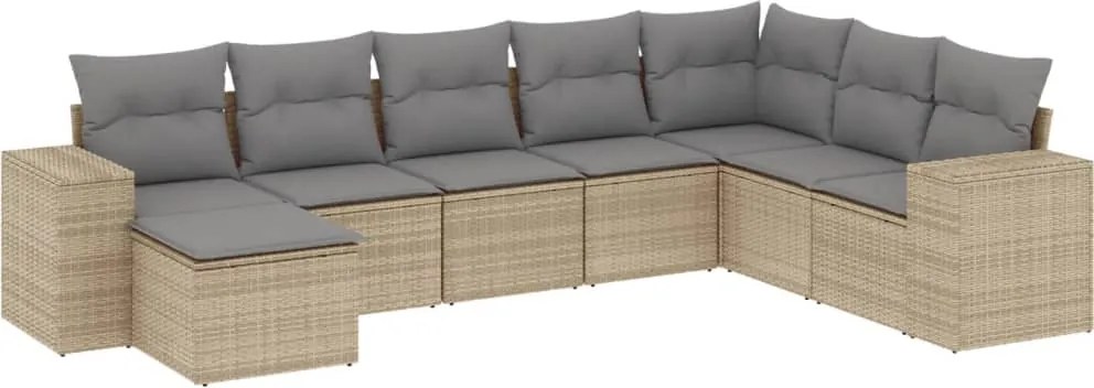vidaXL 8 részes bézs polyrattan kerti ülőgarnitúra párnával