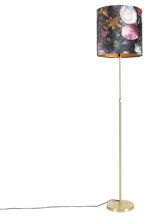 Állólámpa arany/bronz színű, bársony árnyékolóval, virágmintás 40/40 cm - Parte