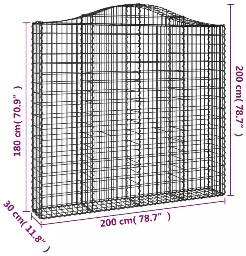 7 db íves horganyzott vas gabion kosár 200x30x180/200 cm