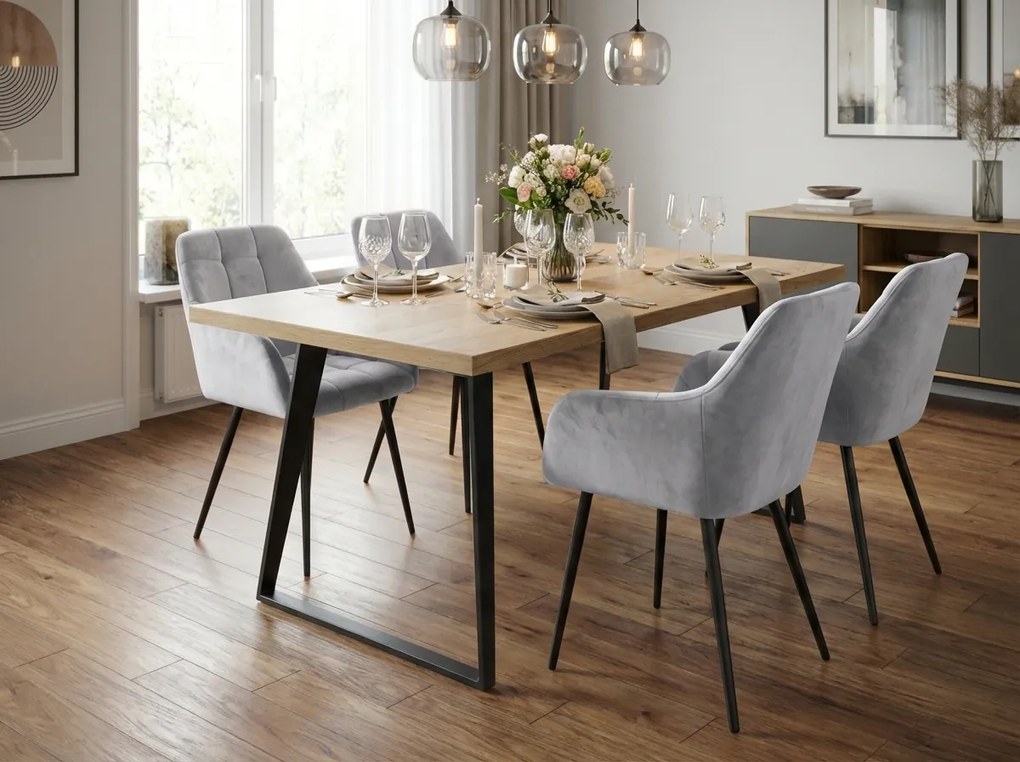 Szürke LOREN VELVET étkezőszék fekete lábakkal