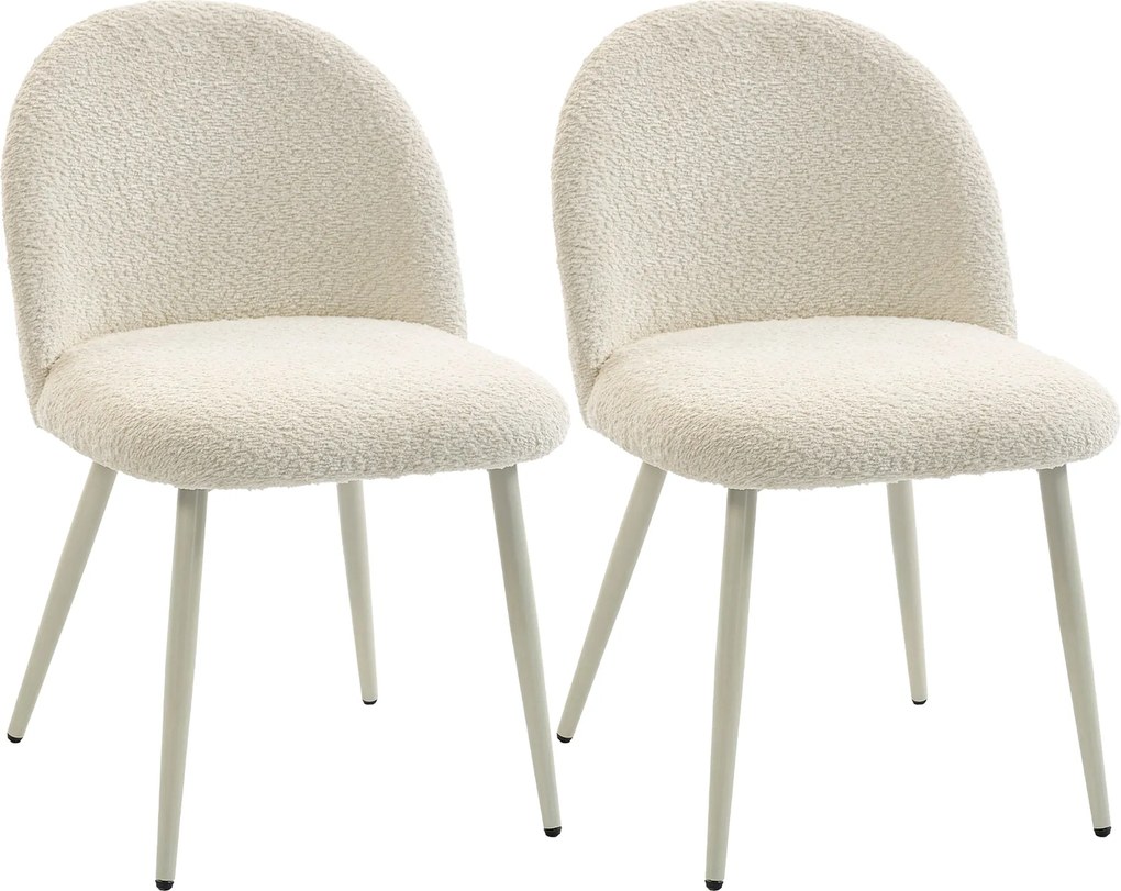 HOMCOM 2 db étkezőszék háttámlával, krémszínű chenille kárpit | Aosom