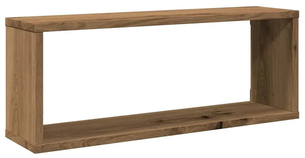 2 db kézműves tölgyszínű szerelt fa fali kockapolc 60x15x23 cm