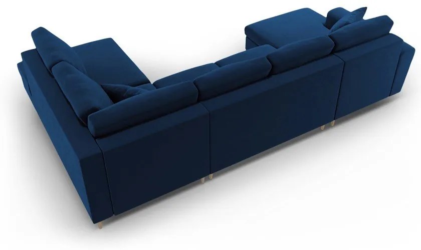 Kék bársony kinyitható tárolóhelyes sarokkanapé (jobb oldali-U alakú) Kyoto – Cosmopolitan Design