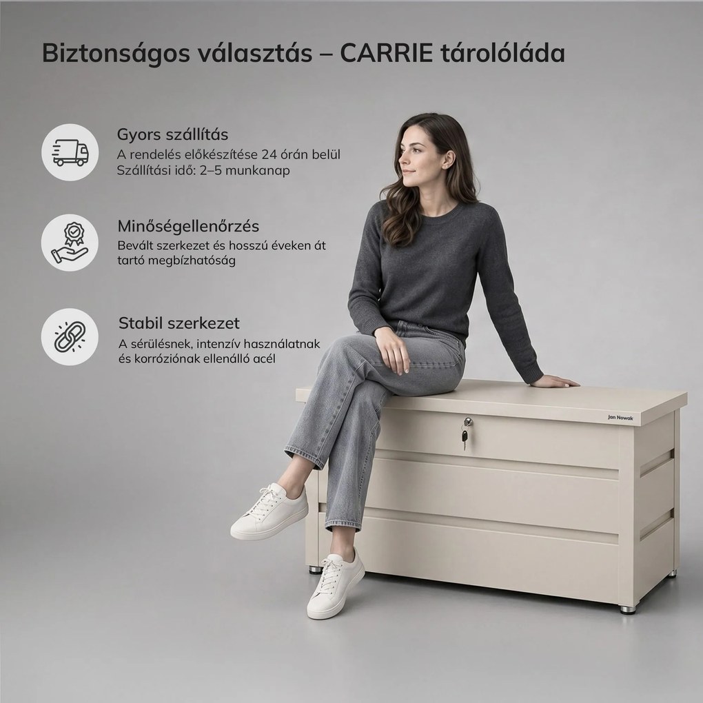 Nagy bézs kerti és erkélyláda: CARRIE 1190 x 520 x 587 mm