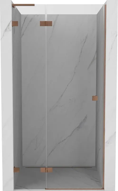 Mexen Lunar L nyitható bal oldali zuhanyajtó 125 cm, átlátszó, kefe-csiszolt réz - 834L-125-000-65-00-L