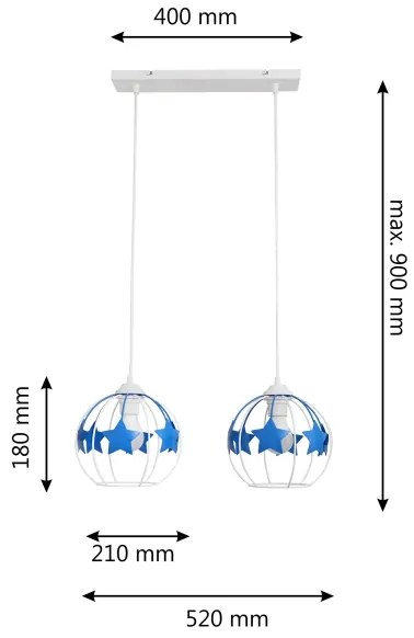 Gyerek csillár zsinóron STARS 2xE27/15W/230V kék/fehér