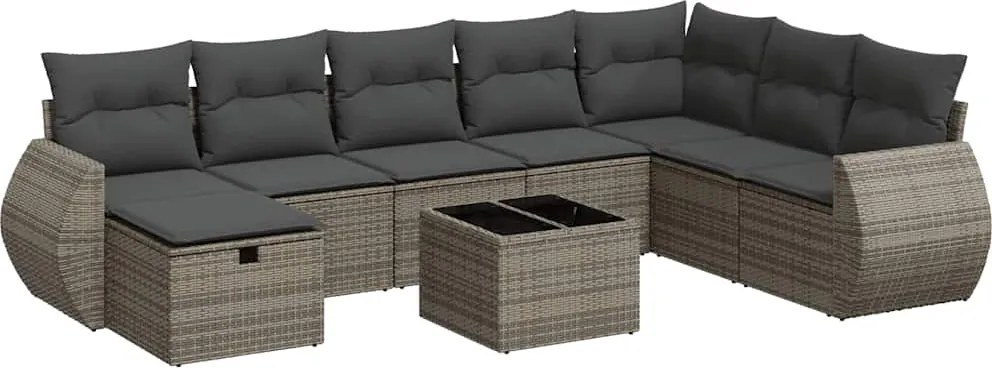 vidaXL 9 részes szürke polyrattan kerti ülőgarnitúra párnákkal