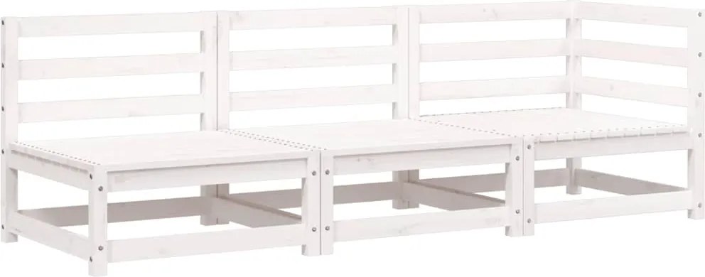 vidaXL fehér háromszemélyes tömör fenyőfa kerti kanapé