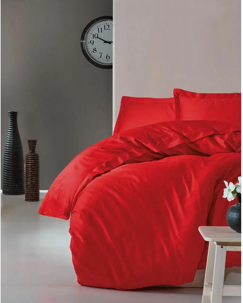 Elegant Red piros kétszemélyes pamut-szatén ágyneműhuzat lepedővel, 200 x 220 cm - Cotton Box