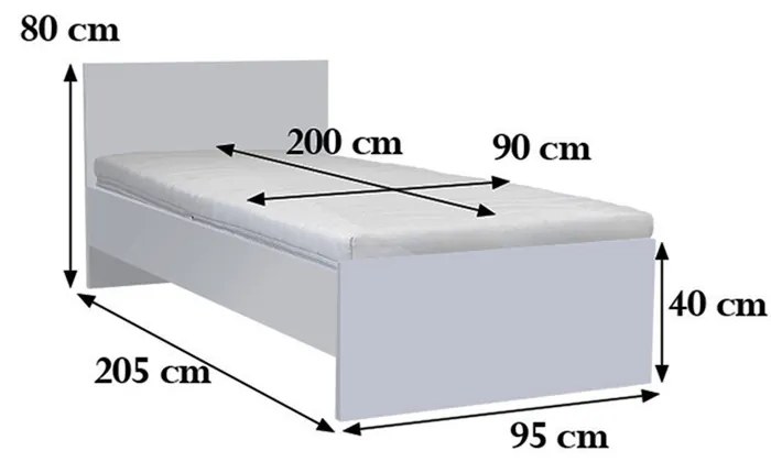 Miami egyszemélyes ágy 90x200 cm fehér-yorki tölgy