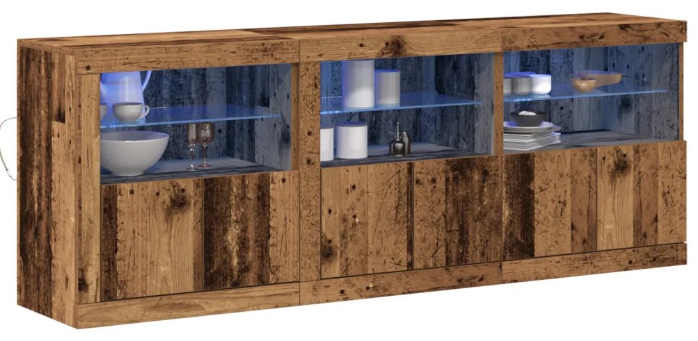 Széf LED -es lámpákkal Régi fa 181.5 x 37 x 67 cm Faanyag