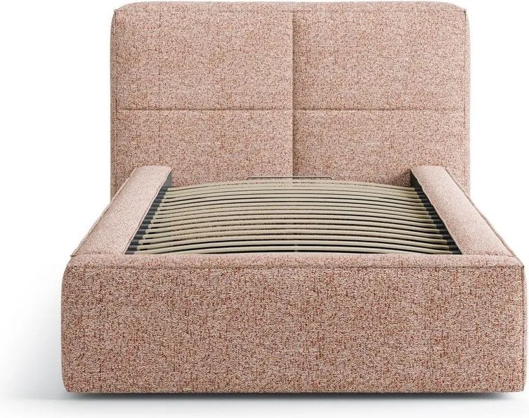 Rózsaszín kárpitozott ágyneműtartós egyszemélyes ágy ágyráccsal 90x200 cm Darren – Micadoni