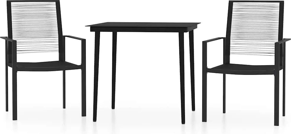 vidaXL 3 részes fekete kerti étkezőgarnitúra