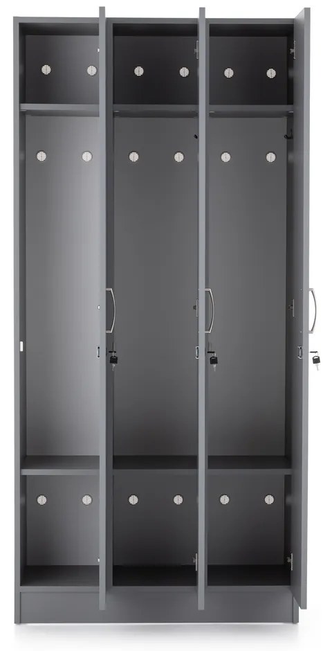 Fa gardrób Visio LUX - 3 rekeszes, 90 x 42 x 190 cm, szürke