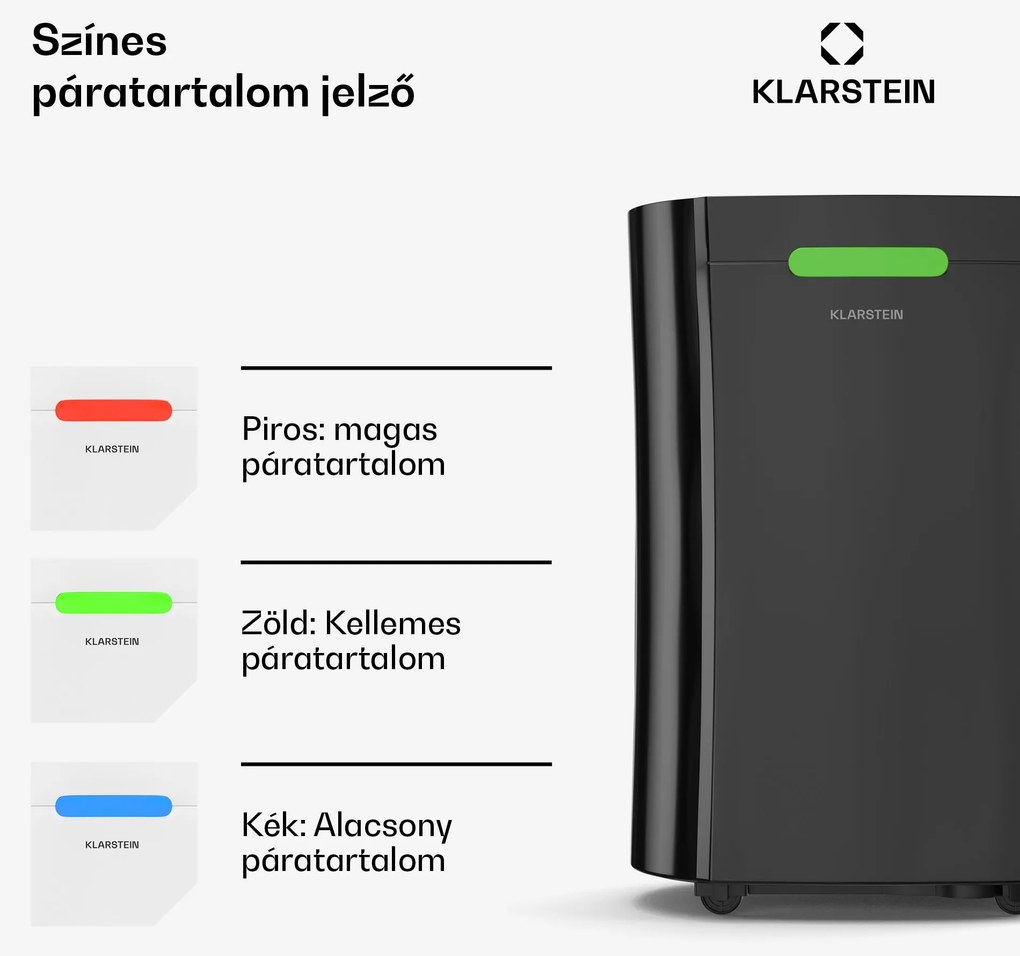 Klarstein AeroDry Smart 12 párátlanító, 12 l/nap, 25-30 m², páratartalom érzékelő, irányítás alkalmazás segítségével, 135 m³/h