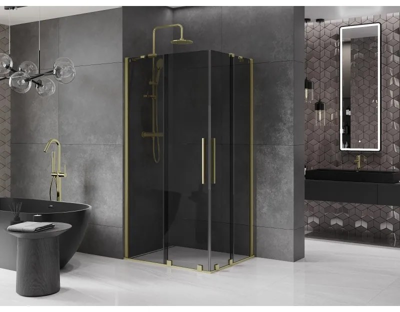 Mexen Velar Duo, zuhanykabin tolóajtóval 90 x 80 cm, 8mm szürke üveg, arany matt, 871-090-080-42-55