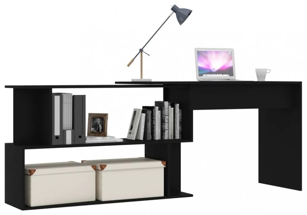 fekete szerelt fa sarokasztal 200 x 50 x 76 cm
